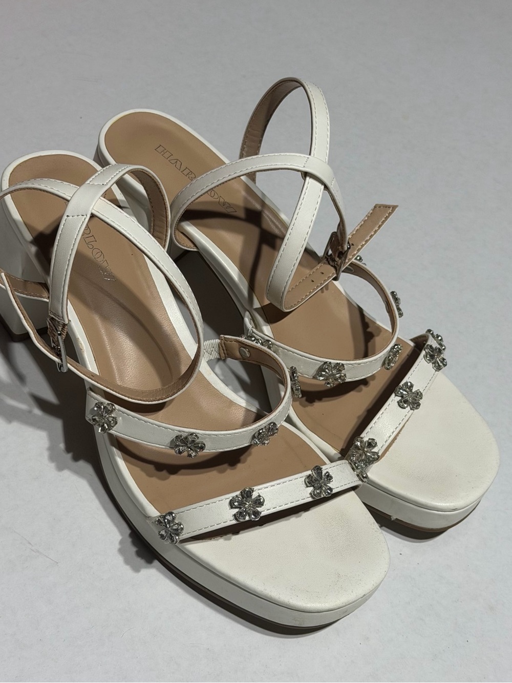 Harlow White Floral Crystal Strappy Sandals